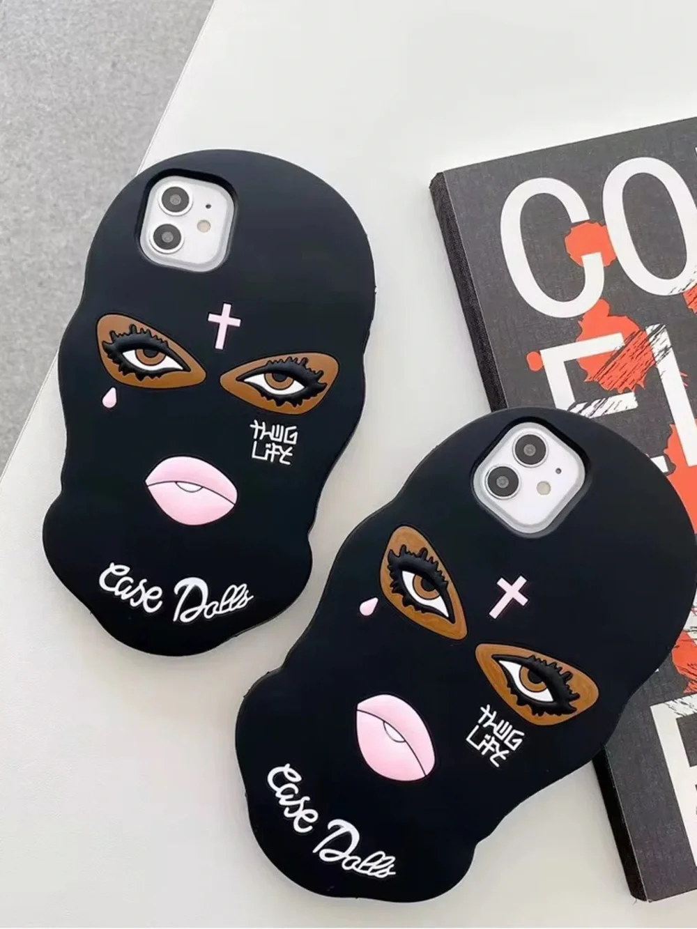 Black 'Thug Life' Balaclava Face iPhone Case with Pink Accents